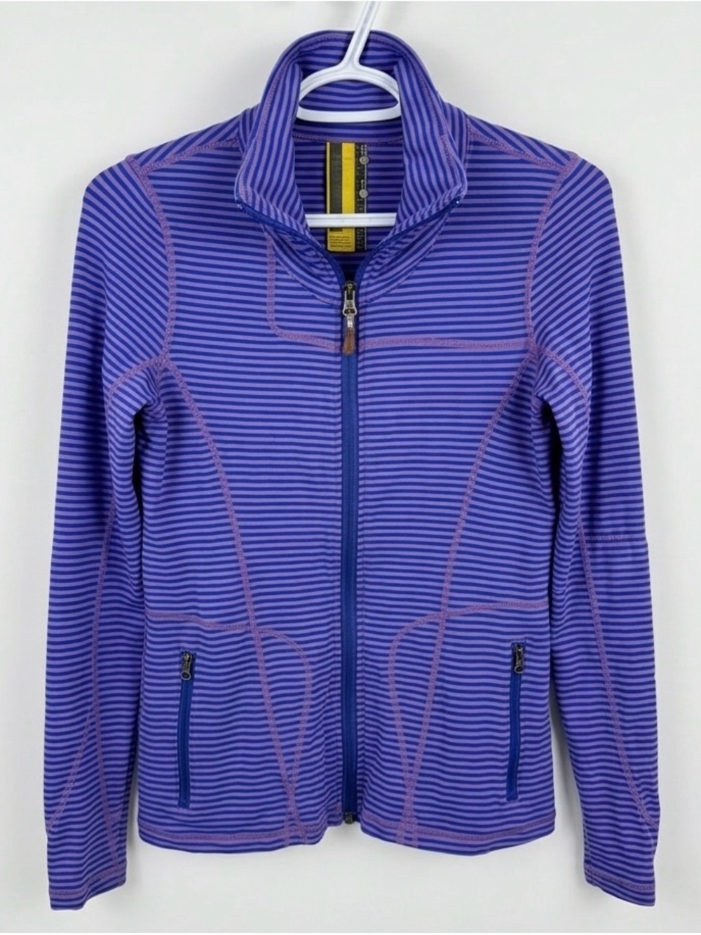 LOLË | Purple and Blue Striped Full-Zip Moisture Wicking Fitted Jacket